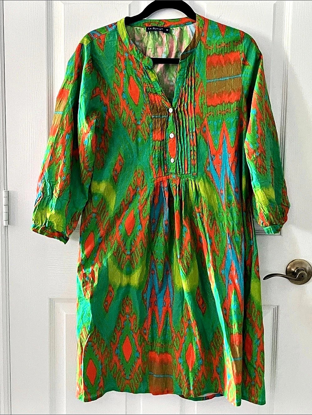 La Plage Alison Dress Geometric Mini Dress in Green & Orange Medium